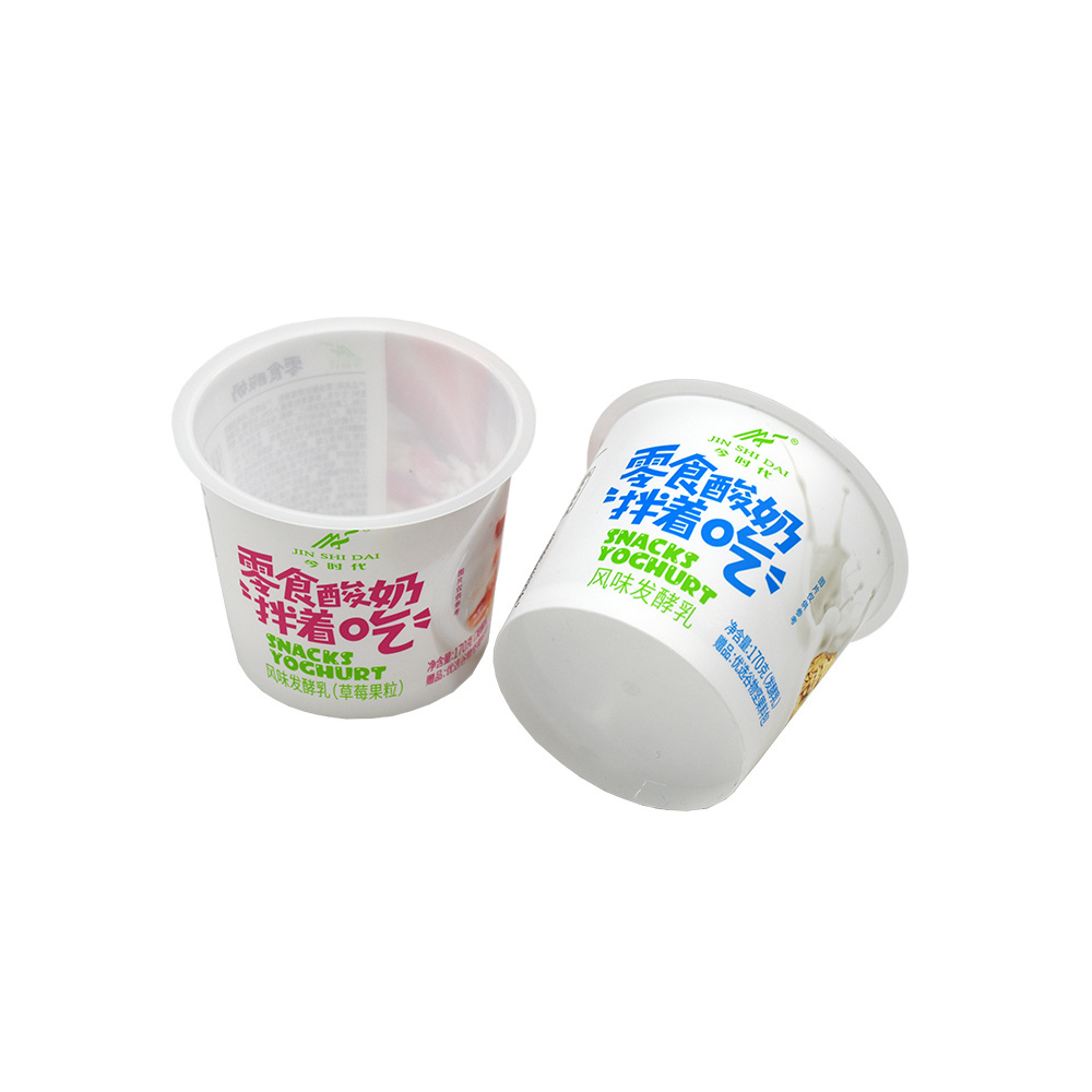 Luckytime round custom design IML yogurt pots size frozen pp plastic yogurt cup yogurt container with plastic lid