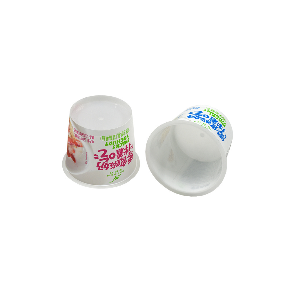 Luckytime round custom design IML yogurt pots size frozen pp plastic yogurt cup yogurt container with plastic lid