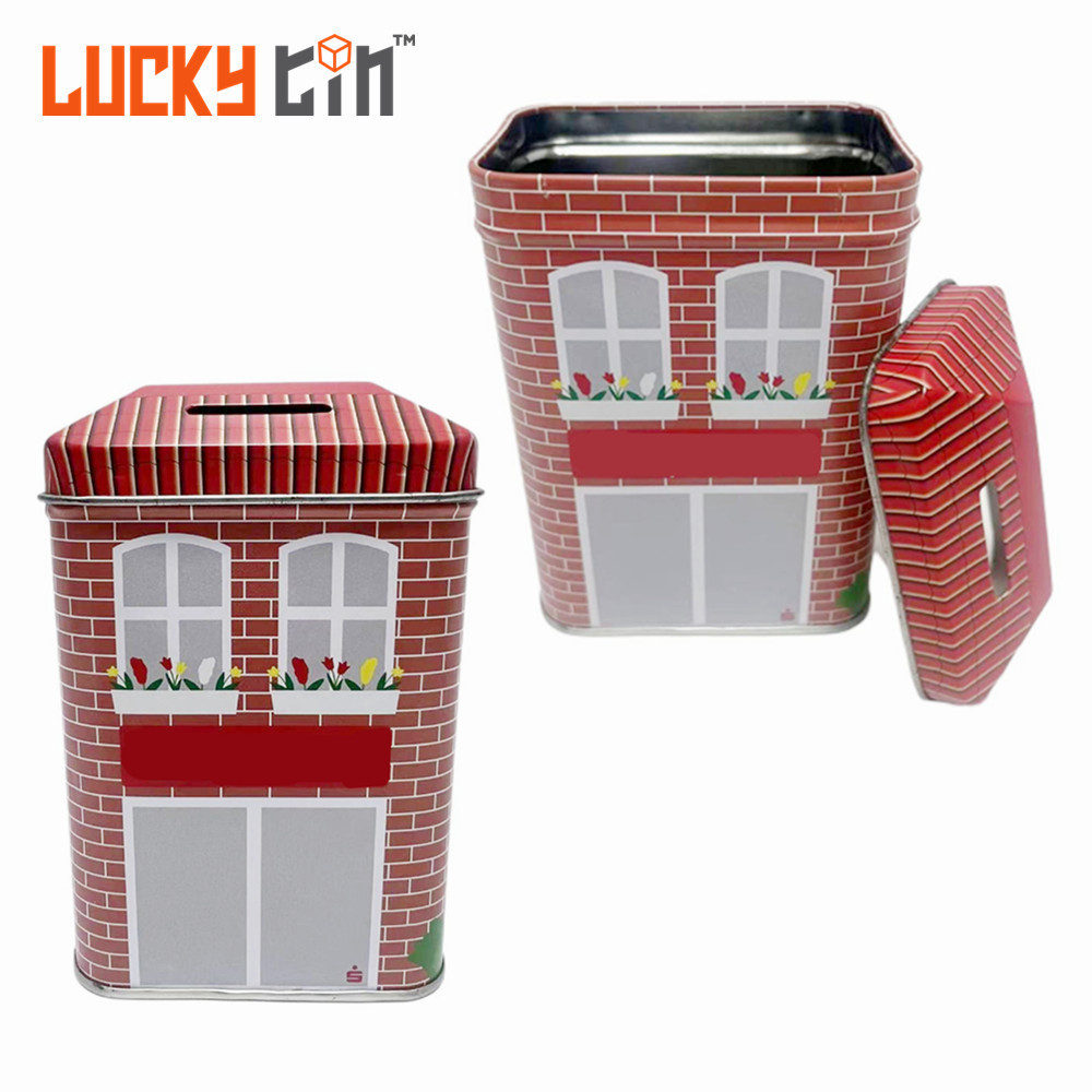 Factory Custom Tinplate Box Metal Can Coin Bank House Shaped Money Saving Tin Box For Child