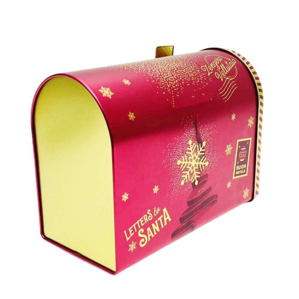 Factory Custom Metal Mailbox Packaging Christmas Cookies Tin Food Grade Tin Cans With Lid Hinged