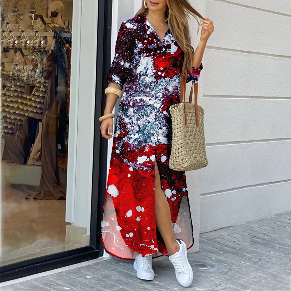 Hot Selling Woman Shirt Dress Fashion Printed Woman Long Dress Fall Clothing For Women