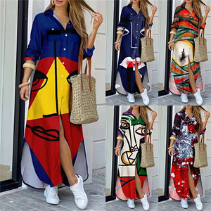 Hot Selling Woman Shirt Dress Fashion Printed Woman Long Dress Fall Clothing For Women