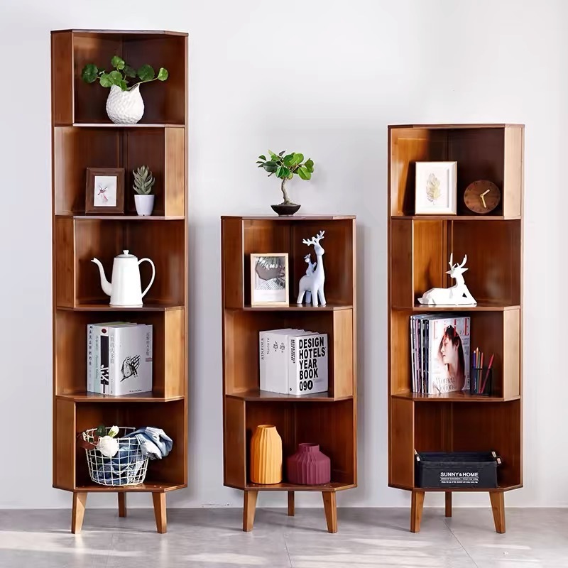 3 Tier Corner Shelf Units Standing Tall Corner Bookcase  Multipurpose Shelving Unit Bamboo Display Bookshelf