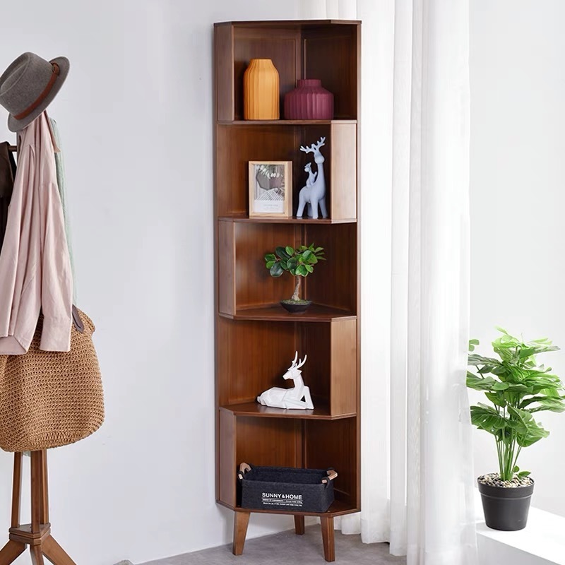 3 Tier Corner Shelf Units Standing Tall Corner Bookcase  Multipurpose Shelving Unit Bamboo Display Bookshelf