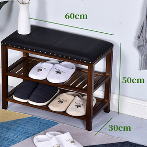 Factory Sales Customized Bamboo Entrance Display  Shoe Rack Bench With Soft Seat Cushion