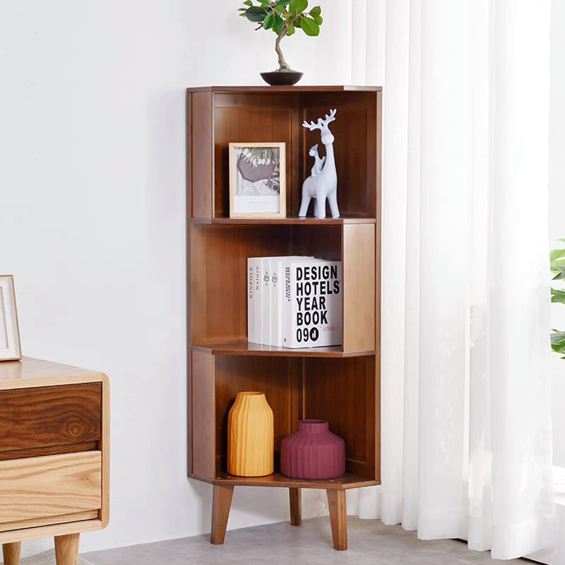 3 Tier Corner Shelf Units Standing Tall Corner Bookcase  Multipurpose Shelving Unit Bamboo Display Bookshelf