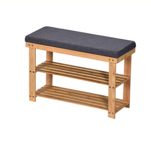 Modern Entryway 2-tier Bamboo Shoe Rack Bench