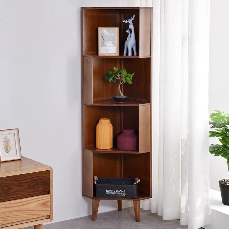 3 Tier Corner Shelf Units Standing Tall Corner Bookcase  Multipurpose Shelving Unit Bamboo Display Bookshelf