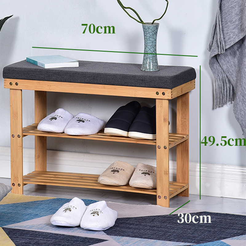 Wholesale Home Furniture Bamboo  Shoe Rack Bench Seat Storage Organizer With Soft Seat Cushion