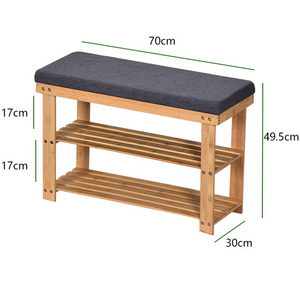 Wholesale Home Furniture Bamboo  Shoe Rack Bench Seat Storage Organizer With Soft Seat Cushion