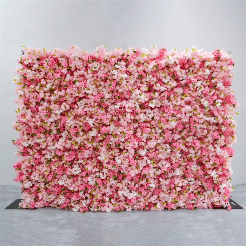 LFB2271 Wholesale Pink Cherry Blossom Artificial Flower Wall Panel for Wedding Backdrop Decoration