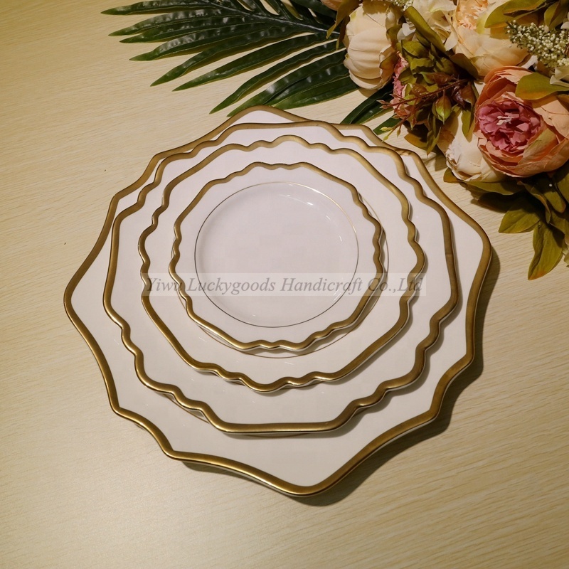 LG20190620-9 new designed hotel restaurant favor white flower shape ceramic plates wholesale