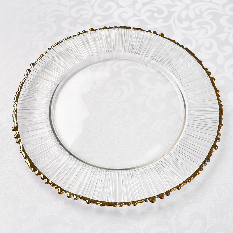 BL210626-2 Wholesale Transparent Charger Plates Gold Rim Clear Glass Plate For Wedding Party Dinnner