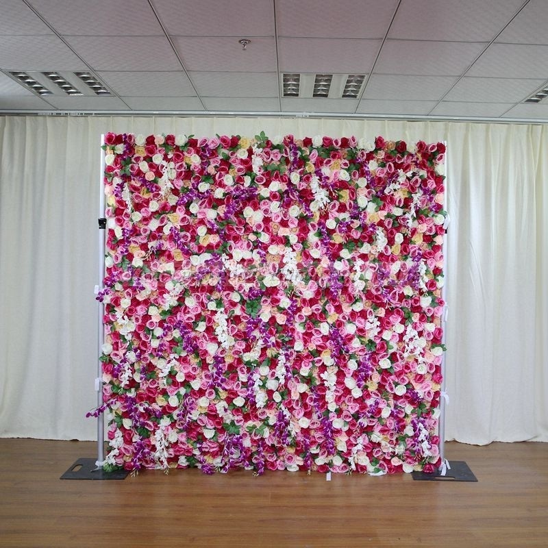 LFB1319 Luckygoods Customized 8 x 8ft Artificial Rose Floral Wall Backdrop Rolling up Flower Wall Wedding Decoration Wholesale