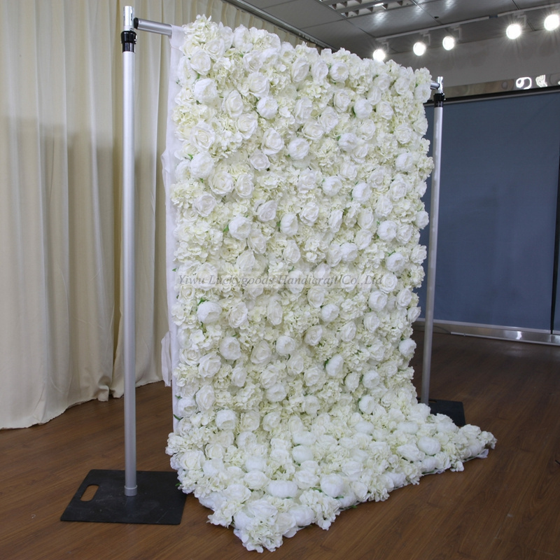 LFB1092 Cream White 3D Flower Wall With Butterfly Orchid Roll Up Floral Wall For Wedding Backdrop