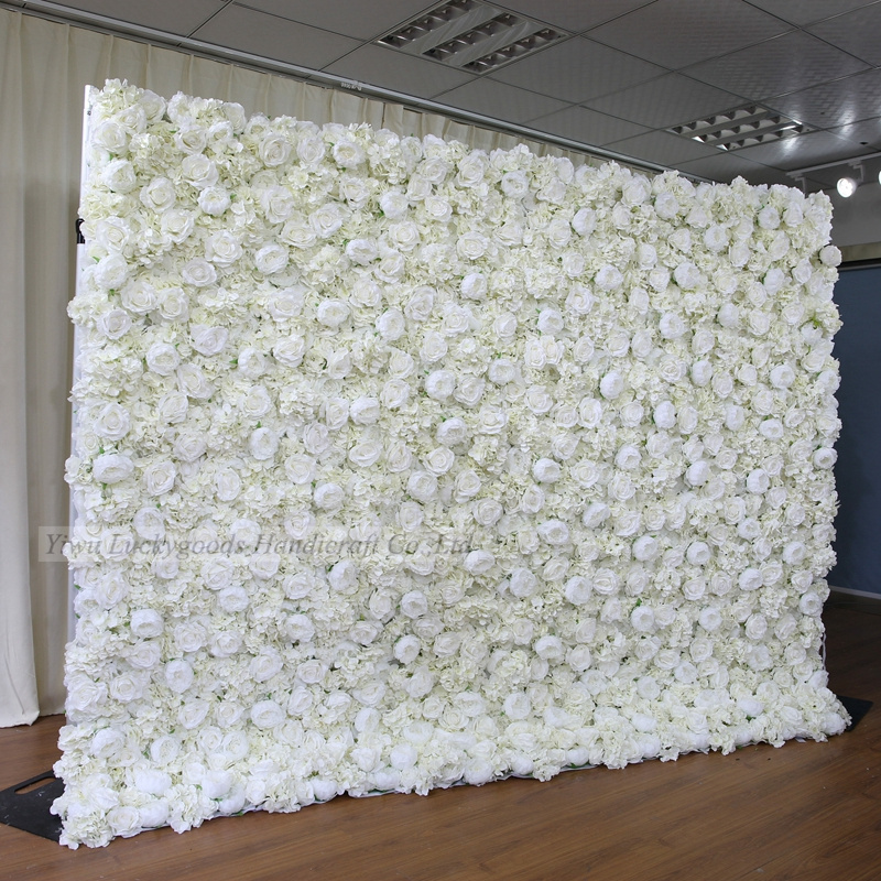 LFB1092 Cream White 3D Flower Wall With Butterfly Orchid Roll Up Floral Wall For Wedding Backdrop