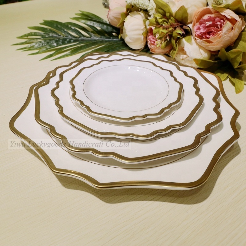 LG20190620-9 new designed hotel restaurant favor white flower shape ceramic plates wholesale