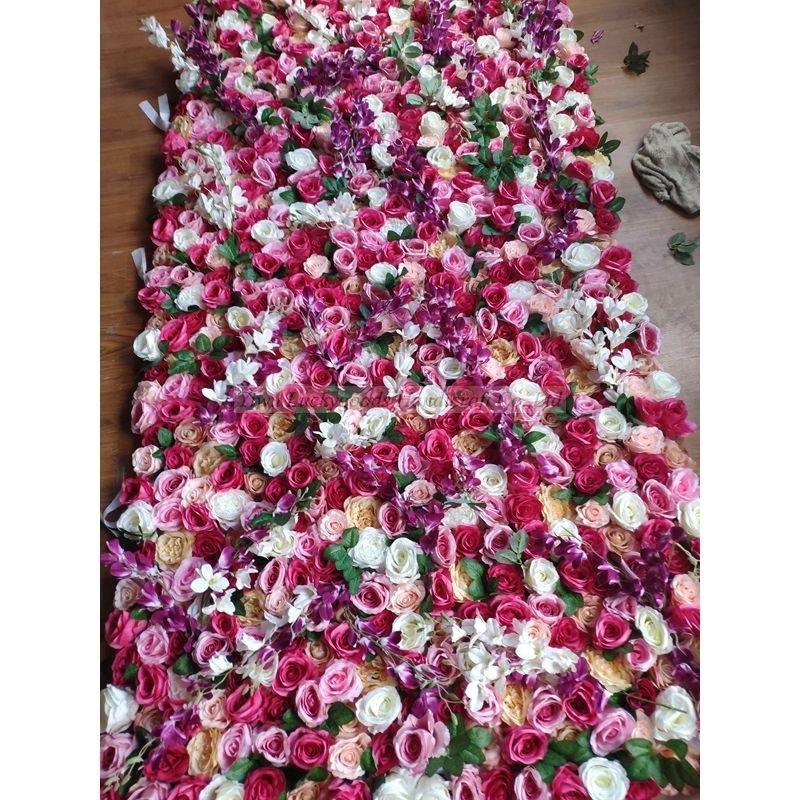 LFB1319 Luckygoods Customized 8 x 8ft Artificial Rose Floral Wall Backdrop Rolling up Flower Wall Wedding Decoration Wholesale