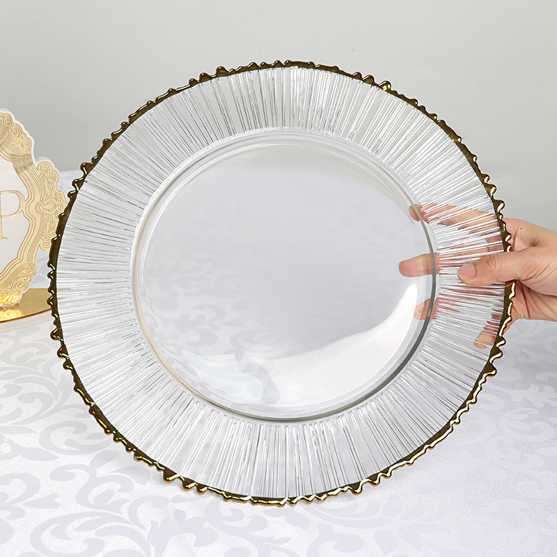 BL210626-2 Wholesale Transparent Charger Plates Gold Rim Clear Glass Plate For Wedding Party Dinnner