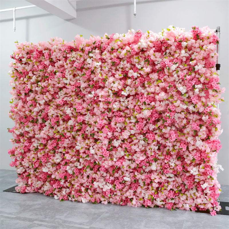 LFB2271 Wholesale Pink Cherry Blossom Artificial Flower Wall Panel for Wedding Backdrop Decoration