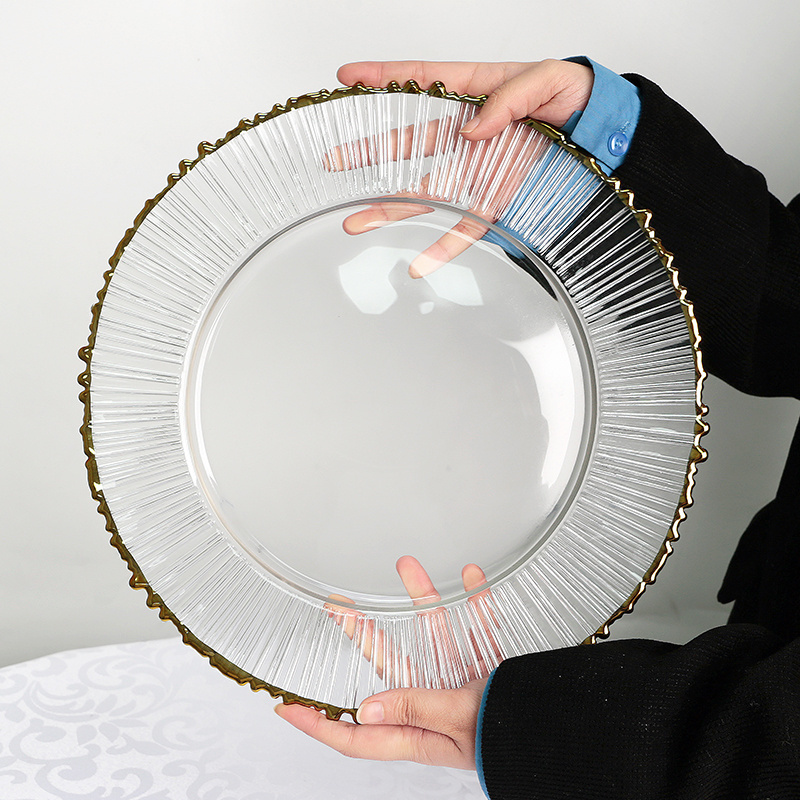 BL210626-2 Wholesale Transparent Charger Plates Gold Rim Clear Glass Plate For Wedding Party Dinnner