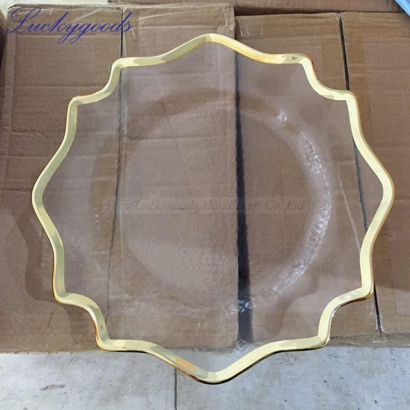 Chinese Supplier New Products Sunflower Plate Cheap Luxury Glass Charger Plate with Gold Rim Wedding Decoration Dinner Plate