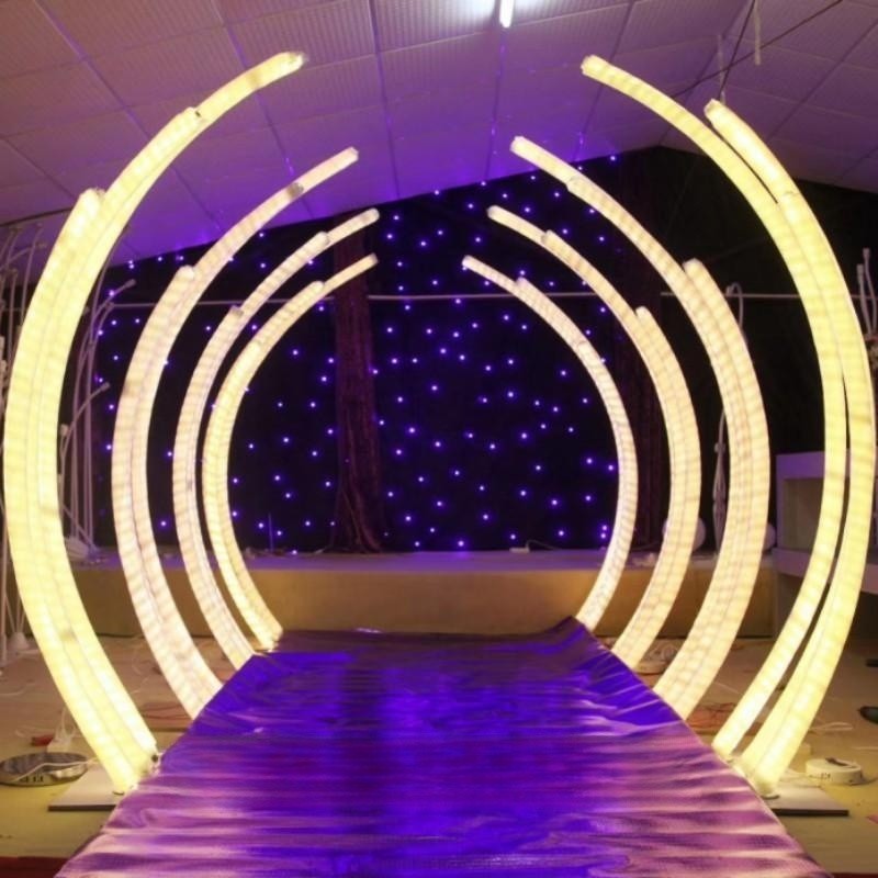 LK20190911-38 Wedding Decoration White Led Light Tunnel Pillar Road Lead White Arch Door Round Backdrop