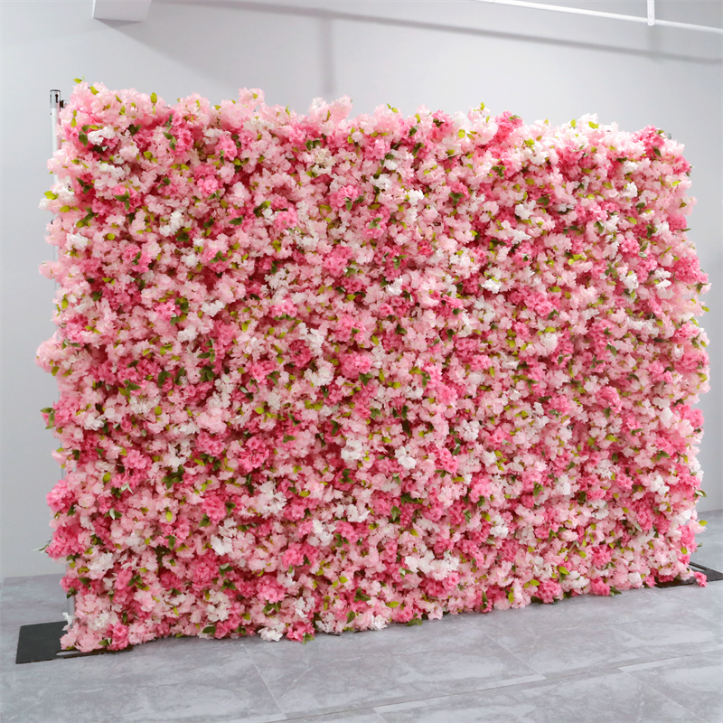 LFB2271 Wholesale Pink Cherry Blossom Artificial Flower Wall Panel for Wedding Backdrop Decoration