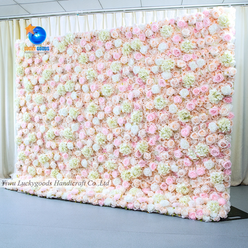 LFB1092 Cream White 3D Flower Wall With Butterfly Orchid Roll Up Floral Wall For Wedding Backdrop