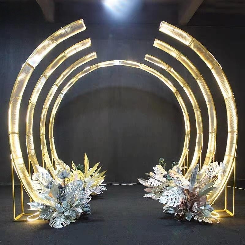 LK20190911-38 Wedding Decoration White Led Light Tunnel Pillar Road Lead White Arch Door Round Backdrop