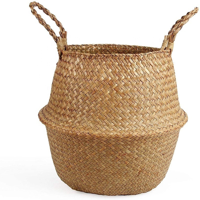 Hot Selling Home Decoration Plant Flower Storage Baskets Handicraft Handwoven Seagrass Belly Basket