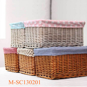 Colorful wicker shelf display basket wicker shoes storage basket with beautiful fabric lining