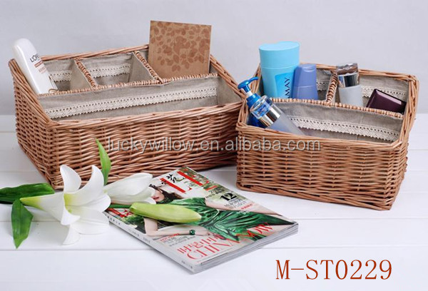 Colorful wicker shelf display basket wicker shoes storage basket with beautiful fabric lining