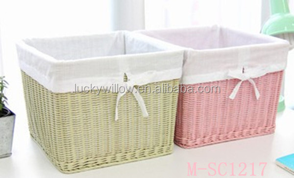 Colorful wicker shelf display basket wicker shoes storage basket with beautiful fabric lining