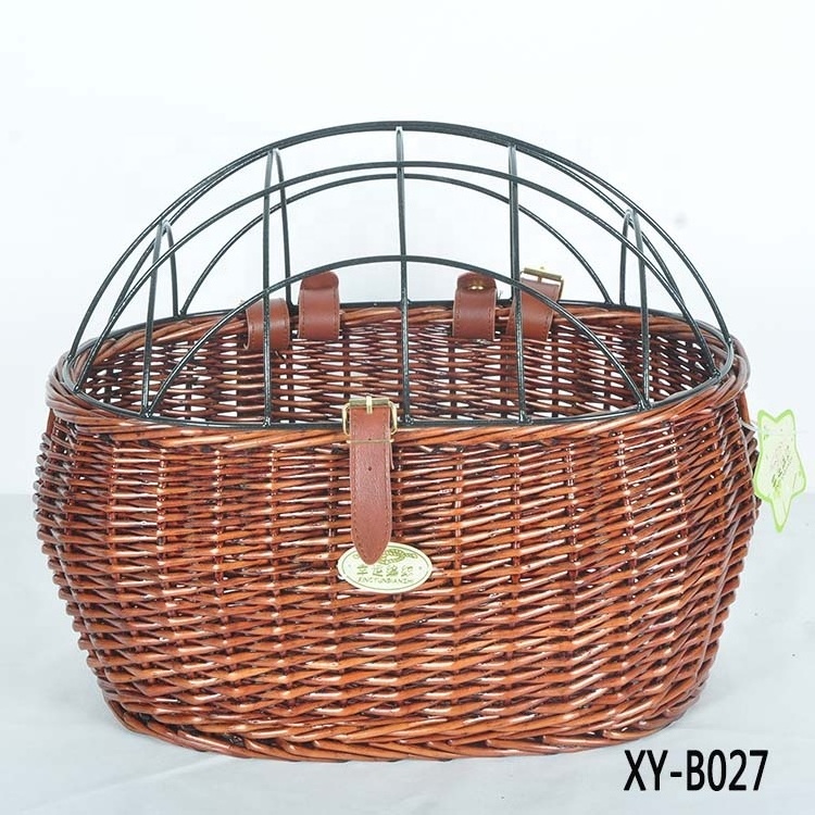 Hand woven black dog bike basket rattan bicycle basket rear wicker bicycle basket for dogs