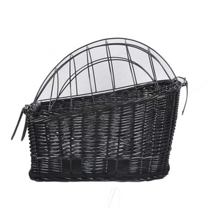 Hand woven black dog bike basket rattan bicycle basket rear wicker bicycle basket for dogs