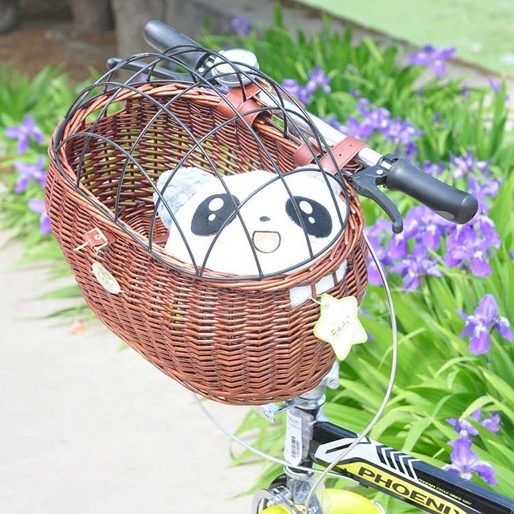 Hand woven black dog bike basket rattan bicycle basket rear wicker bicycle basket for dogs