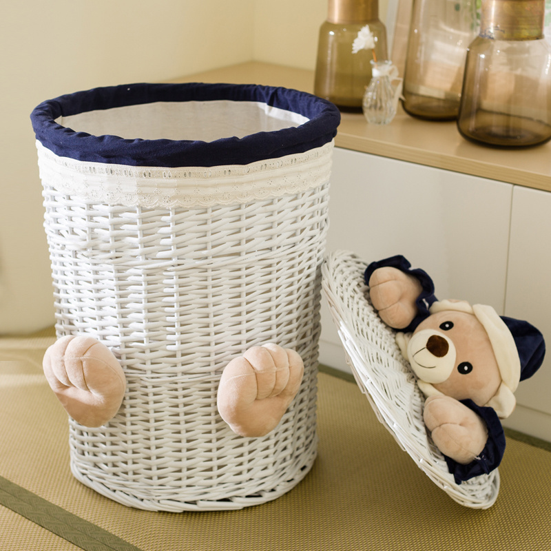 Factory direct wholesale 3 piece set wicker  laundry baskets willow storage  basket with teddy bear decoration