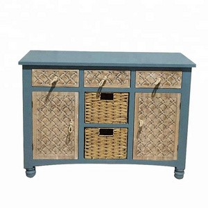 Antique Vintage Blue Wooden Cabinet With Basket Drawers