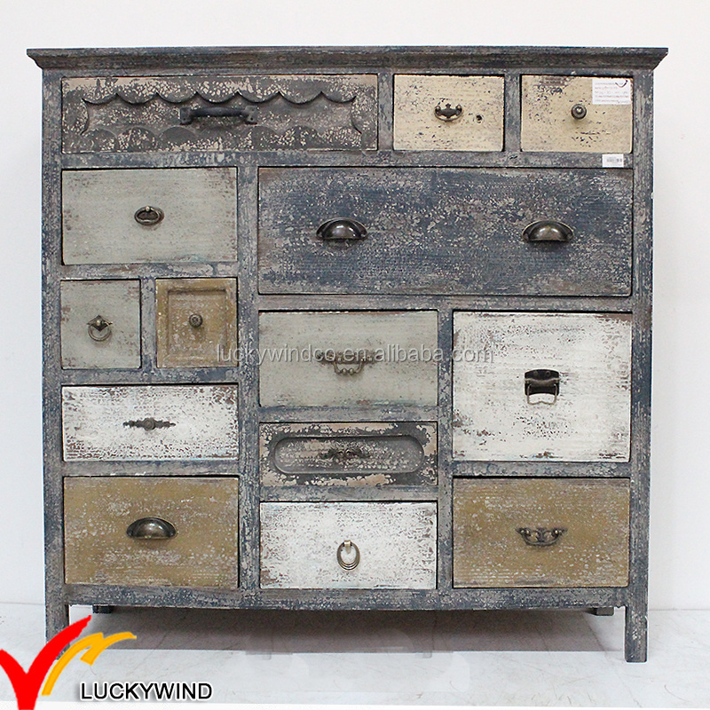 Shabby Vintage Chic Wooden Cabinets with Many Drawers