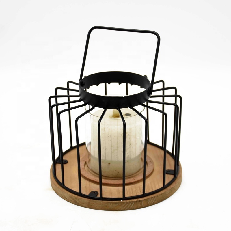 Wholesale minimalist Hanging tealight lantern Black mini Decorative Metal Wire Candle Holders, lanterns And Candle jars