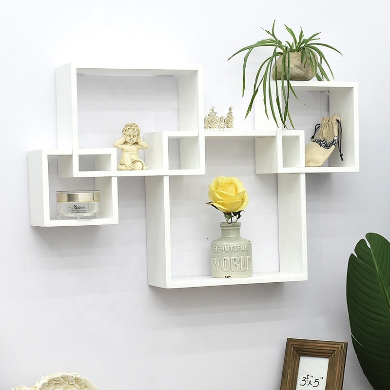 Modern Farmhouse 4 Cube Adjustable Intersecting Shelves Wall Mounted Floating Shelf Home Decor Wooden Home Storage Rack Shelf