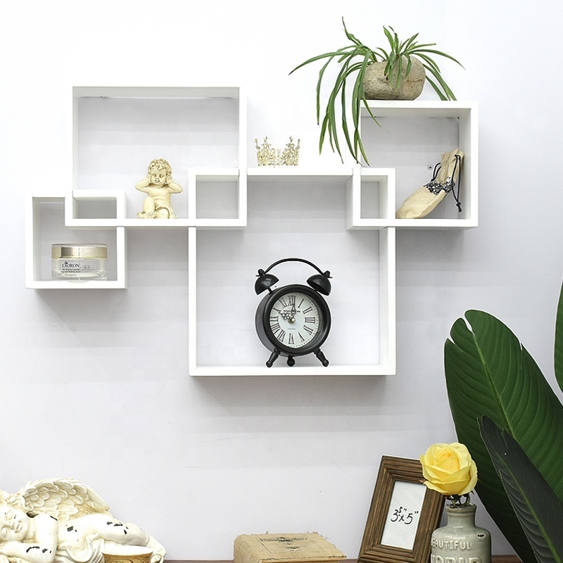 Modern Farmhouse 4 Cube Adjustable Intersecting Shelves Wall Mounted Floating Shelf Home Decor Wooden Home Storage Rack Shelf