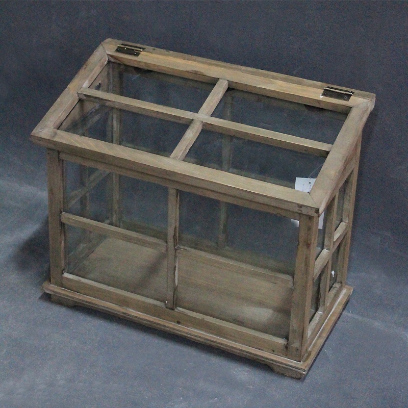 Luckywind FSC Wood Frame Farmhouse Vintage Handicraft Garden Small Mini Glass Greenhouse