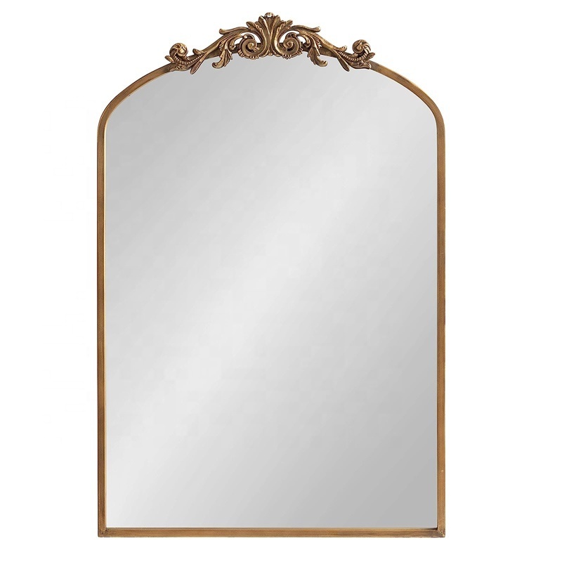 24 x 36 Gold Plated Antique Designer Big Metal Framed Arendahl Traditional Wall Arch Mirror, Baroque Inspired Mirror Wall Decor