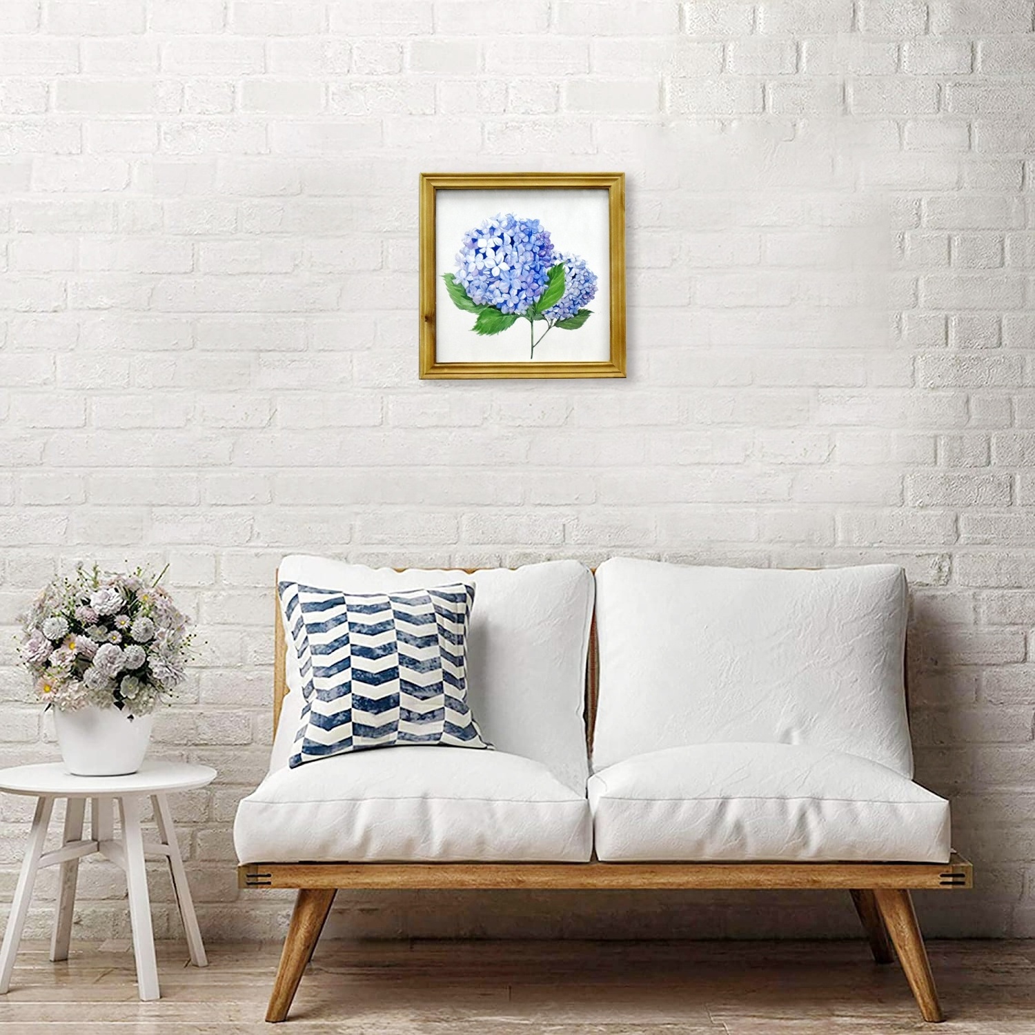 Luckywind Print Fashion Wood Frame Wall Decoration Blue Flower Paper Print Art Home Decoration Item