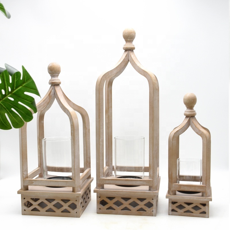 Unique Design Modern Farmhouse Moroccan wood Lantern candle holder for home use decorative table decor Lantern lighting decor