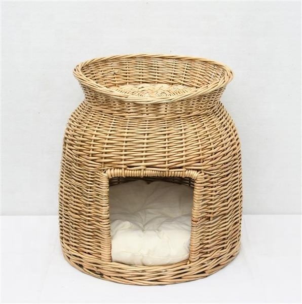 Customized Wicker Cat Beds for Indoor Cats, Hand Made Rattan Cave Cute Cat Bed Basket Outdoor Wicker Pet Cave Bed with Cushion