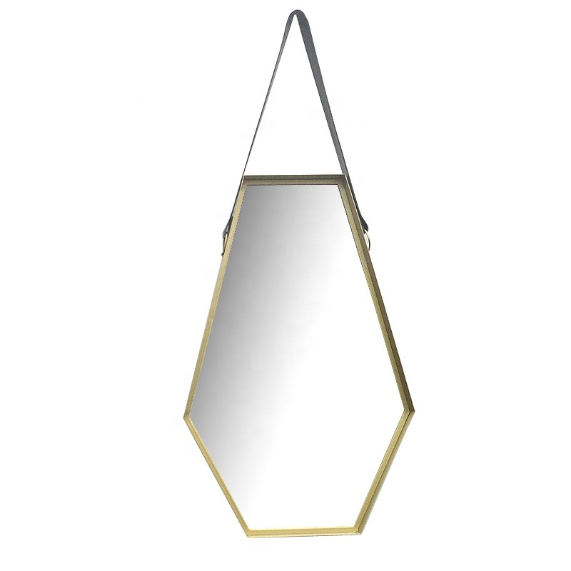 Luckywind irregular shaped simple design Antique Gold Metal Hanging Wall Mirror Art For bedroom bathroom living romm Wall Decor