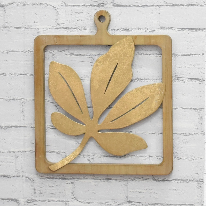 Home Interior House Bedroom Display Lobby Gold Wood Frame Wrought Iron Metal Hanging Flower Leaf Art Wall Decor For Living room